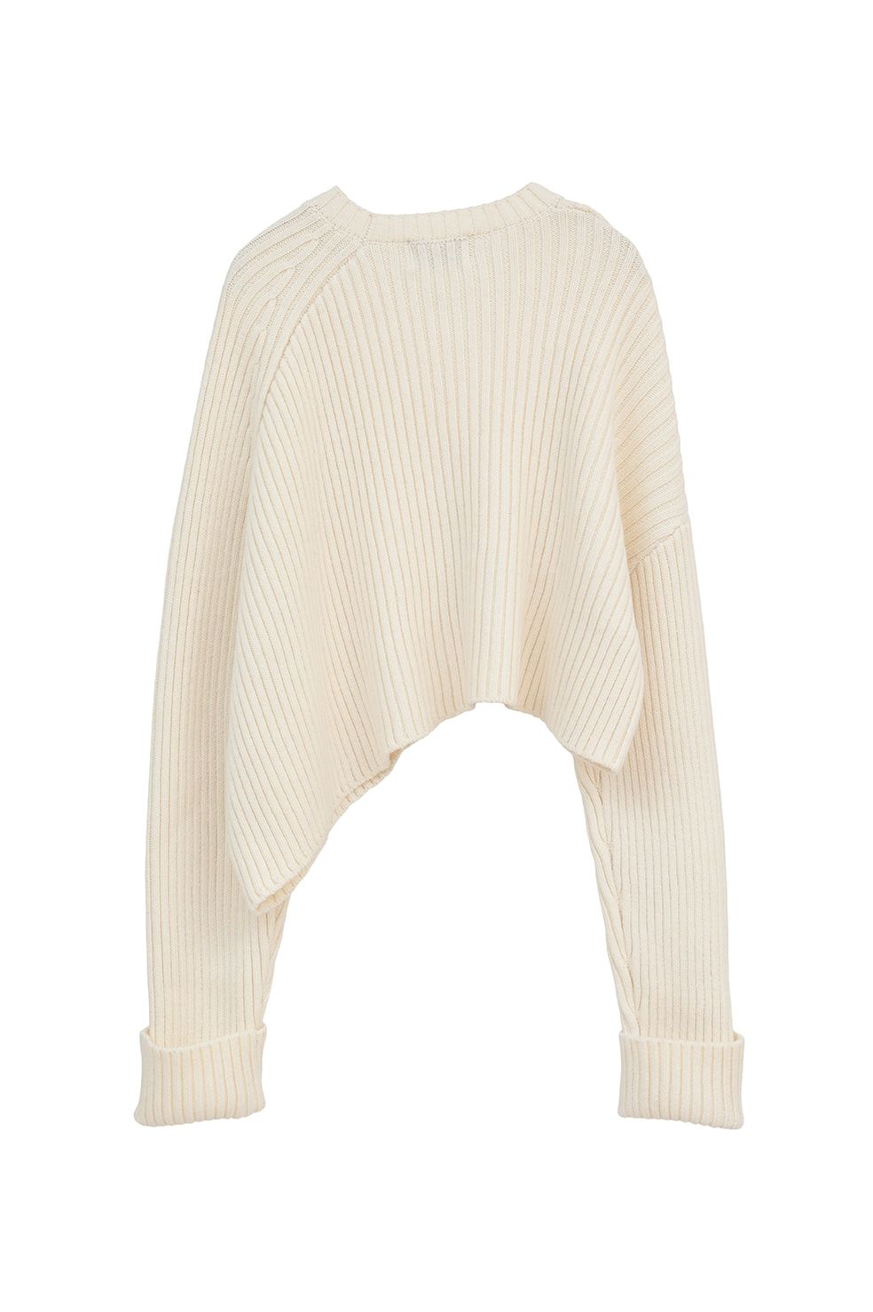 アシンメトリーショートニットトップス -  ASYMMETRY WIDE SHORT KNIT TOPS (IVORY)