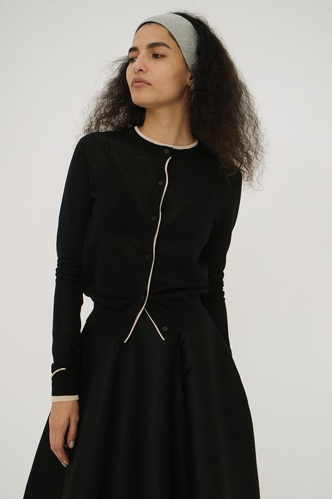 シアーカーディガン ブラック - W FACE BICOLOR SHEER CARDIGAN