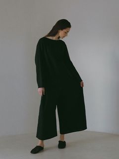 オープンバックダブルガーゼオールインワン | ブラック