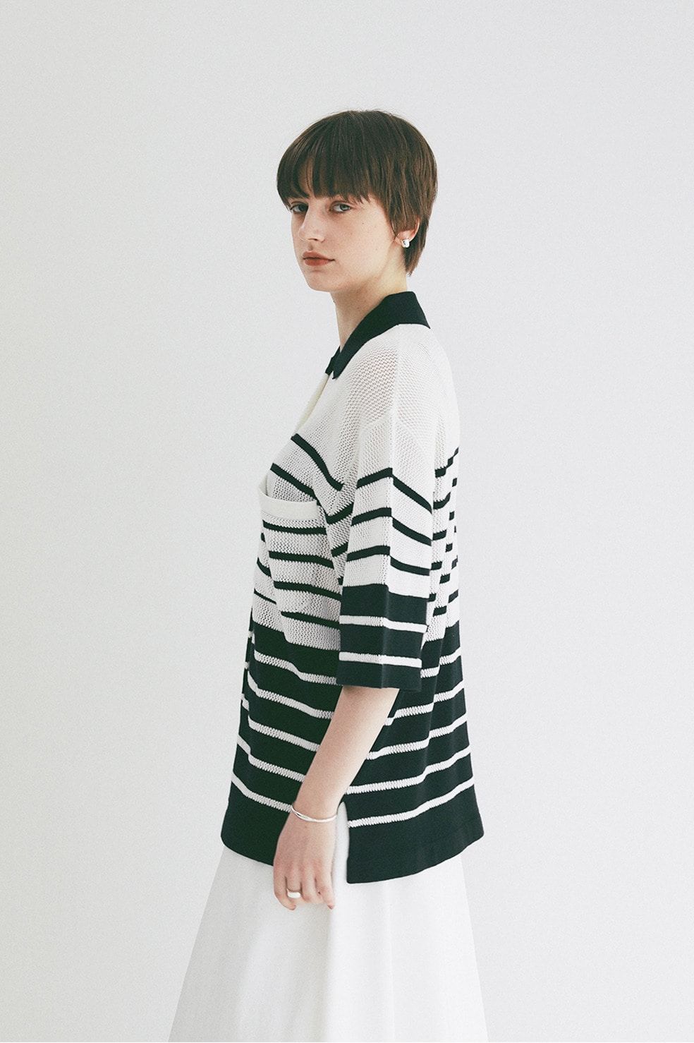 ハーフスリーブオーバーニットシャツ - HALF SLEEVE OVER KNIT SHIRT(NAVY)