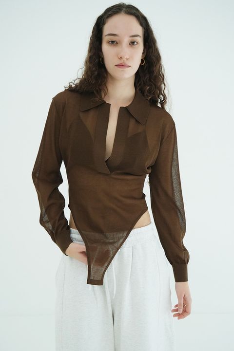 スキッパー ニット ボディスーツ - SKIPPER KNIT BODYSUITS (BROWN)