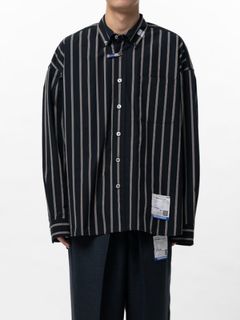 コットン ハイ デンシティ ストライプ ロング スリーブ シャツ | Cotton High Density Stripe Long-sleeve Shirt- BLACK
