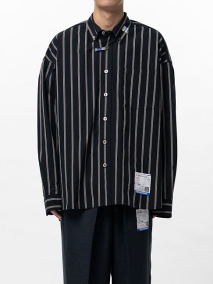 コットン ハイ デンシティ ストライプ ロング スリーブ シャツ | Cotton High Density Stripe Long-sleeve Shirt- BLACK