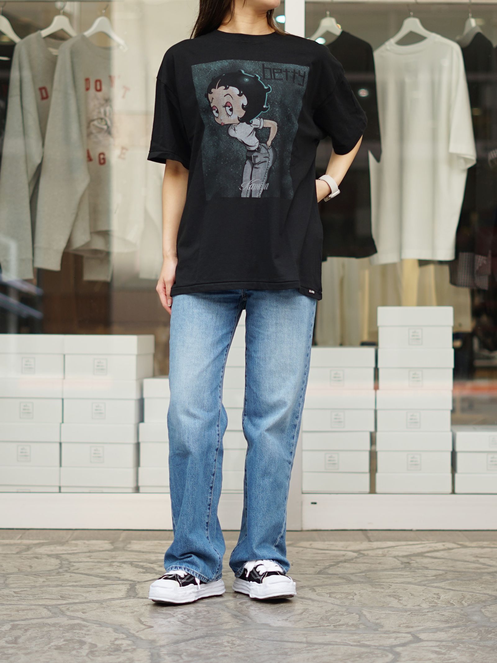 ベティコラボTシャツ - Betty Boop™ × KAMIYA "I’m coming out" T-shirt（BLACK）