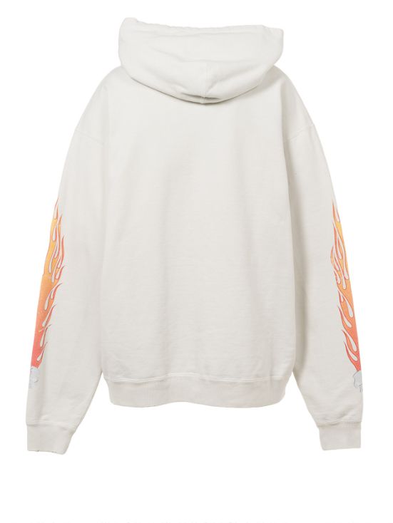 スカルフレイム ディストレスド ジップアップフーディー - “Skull Flame”Distressed Zip-up Hoodie (WHITE)