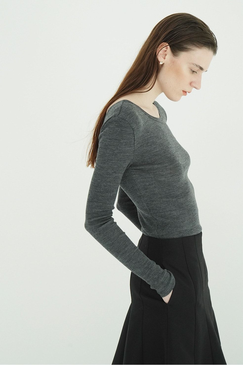 ウールリブカットソー - W FACE WOOL RIB TOPS（GREY）