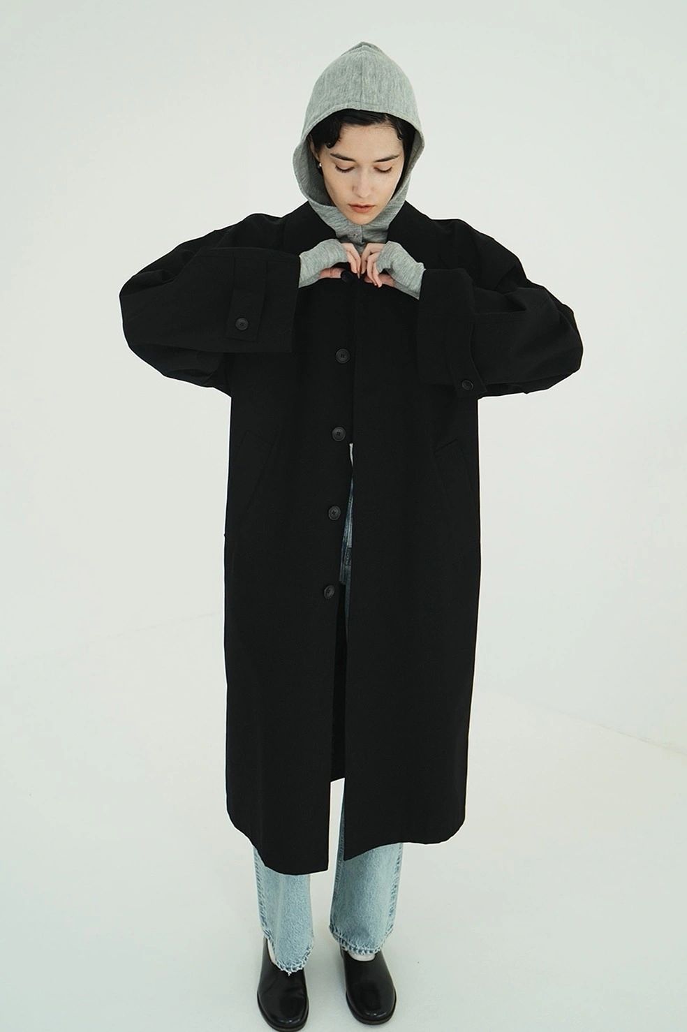 ステンカラーコート - BULKY LINE STAIN COAT (BLACK)