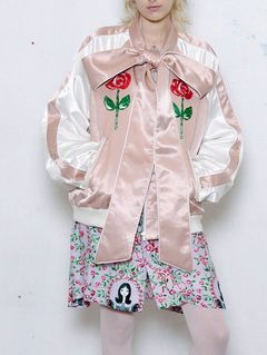 BOWTIE SOUVENIR JACKET ROSE & GIRL EMBROIDERY - PINK