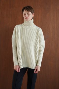 ダブルフェイス センター スリット リブ ニット - DOUBLE FACE CENTER SLIT RIB KNIT TOPS IVORY