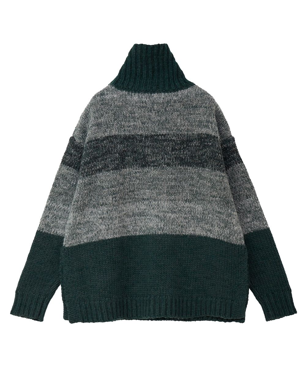 CLANE - GRADATION BORDER WIDE KNIT TOPS - GREEN