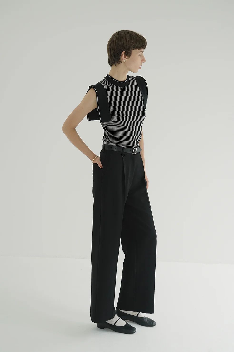 スクエアスリーブニットトップス | SQUARE SLEEVE KNIT TOPS - BORDER