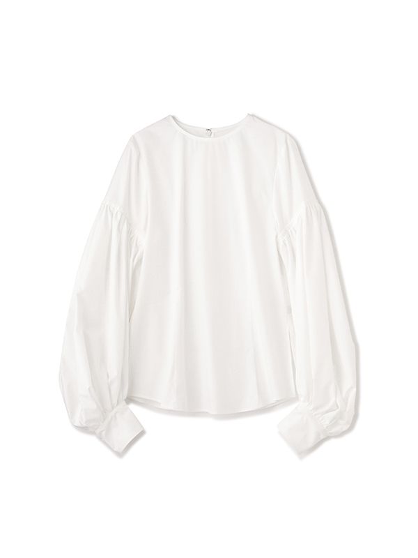 バルーンスリーブクルーネックトップス - WHITE