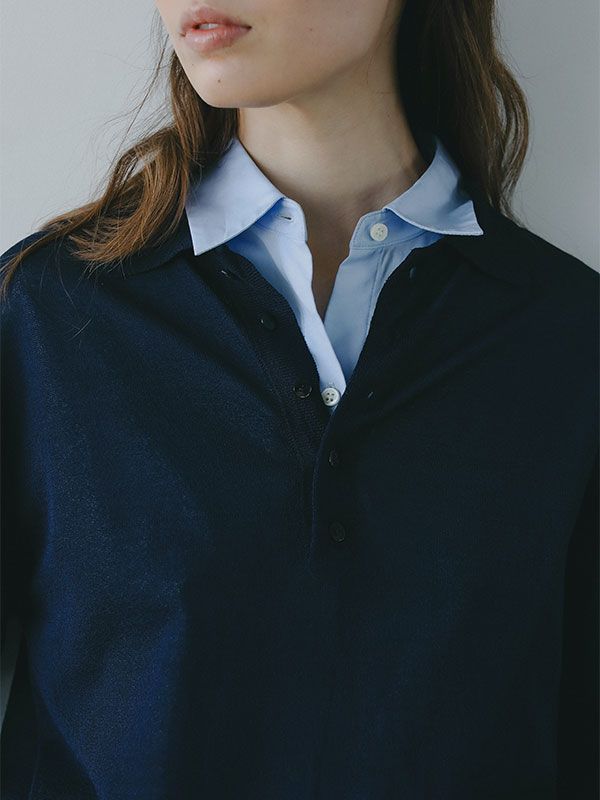 新品　完売　ETRE Tokyo ハーフスリーブニットポロ　ネイビー ETRE TOKYO - ハーフスリーブニットポロ - NAVY | ADDICT WEB SHOP
