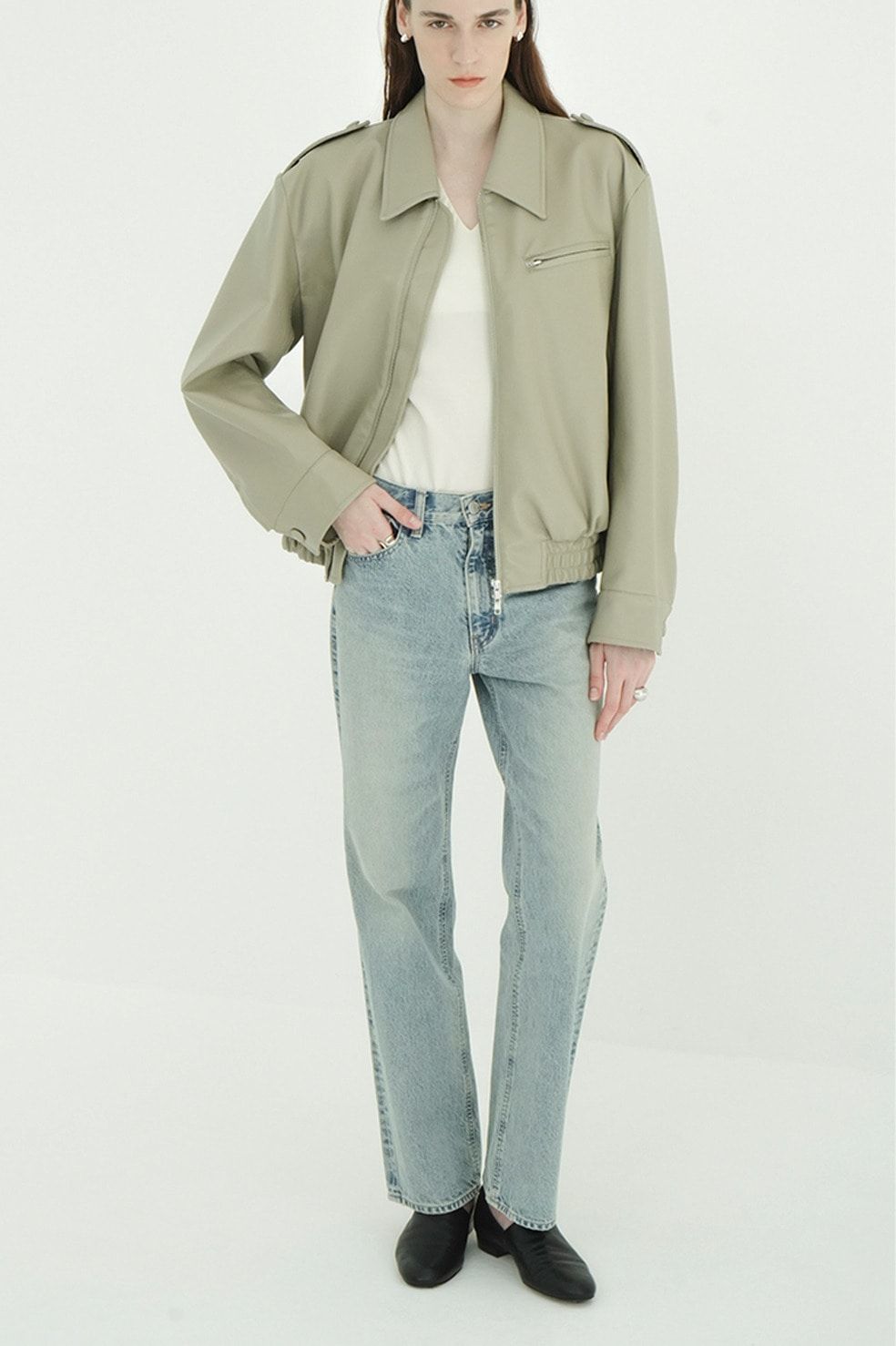 ミッドライズストレートデニム -  STRAIGHT DENIM PANTS (ICE BLUE)