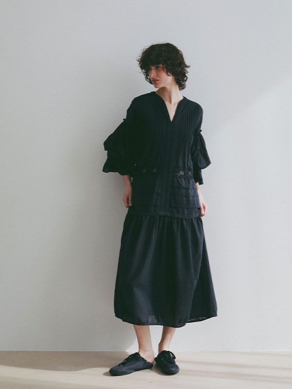 レースコットンボリュームワンピース（NAVY)