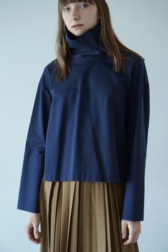 スタンドカラーシャツ - ROLL NECK WIDE SHIRT - BLACK