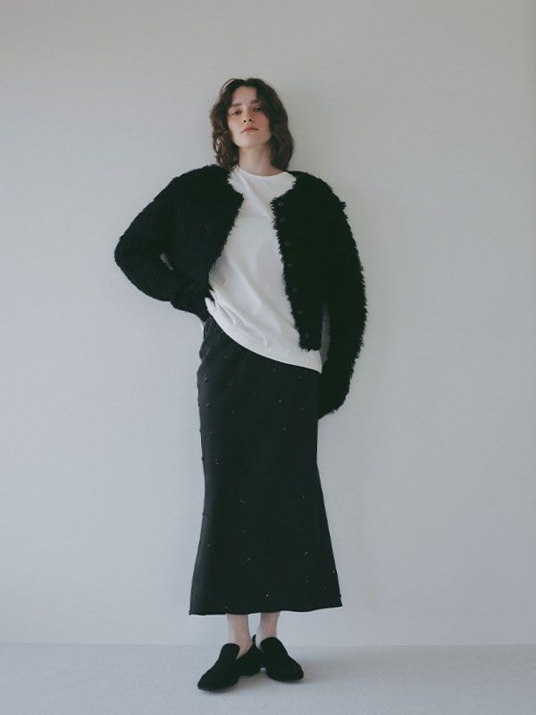 フェザーヤーンニットカーディガン （BLACK)