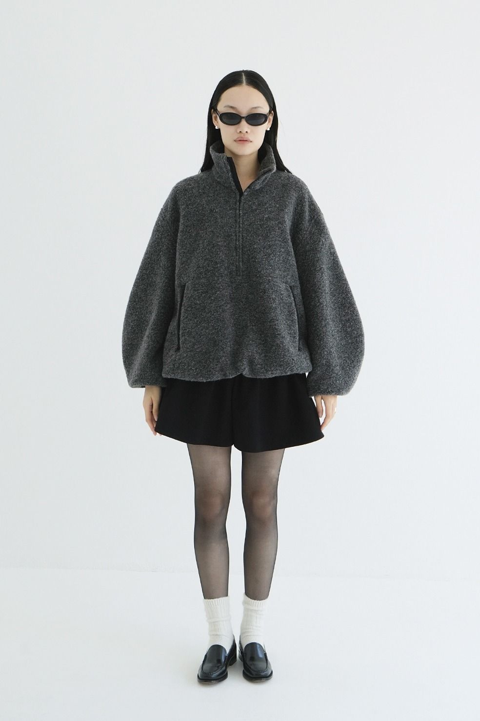 ハーフジップトップス - SLIVER HALF ZIP TOPS (GREY)