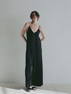 キャミソールニットオールインワン - BLACK