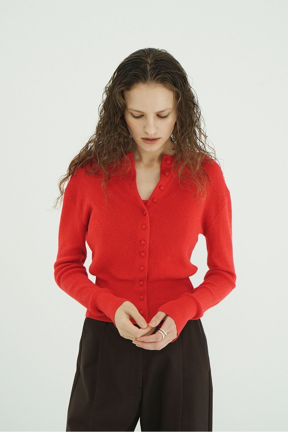 ニットカーディガン×タンクトップ セット -  BUTTON CARDIGAN TANK SET (RED)