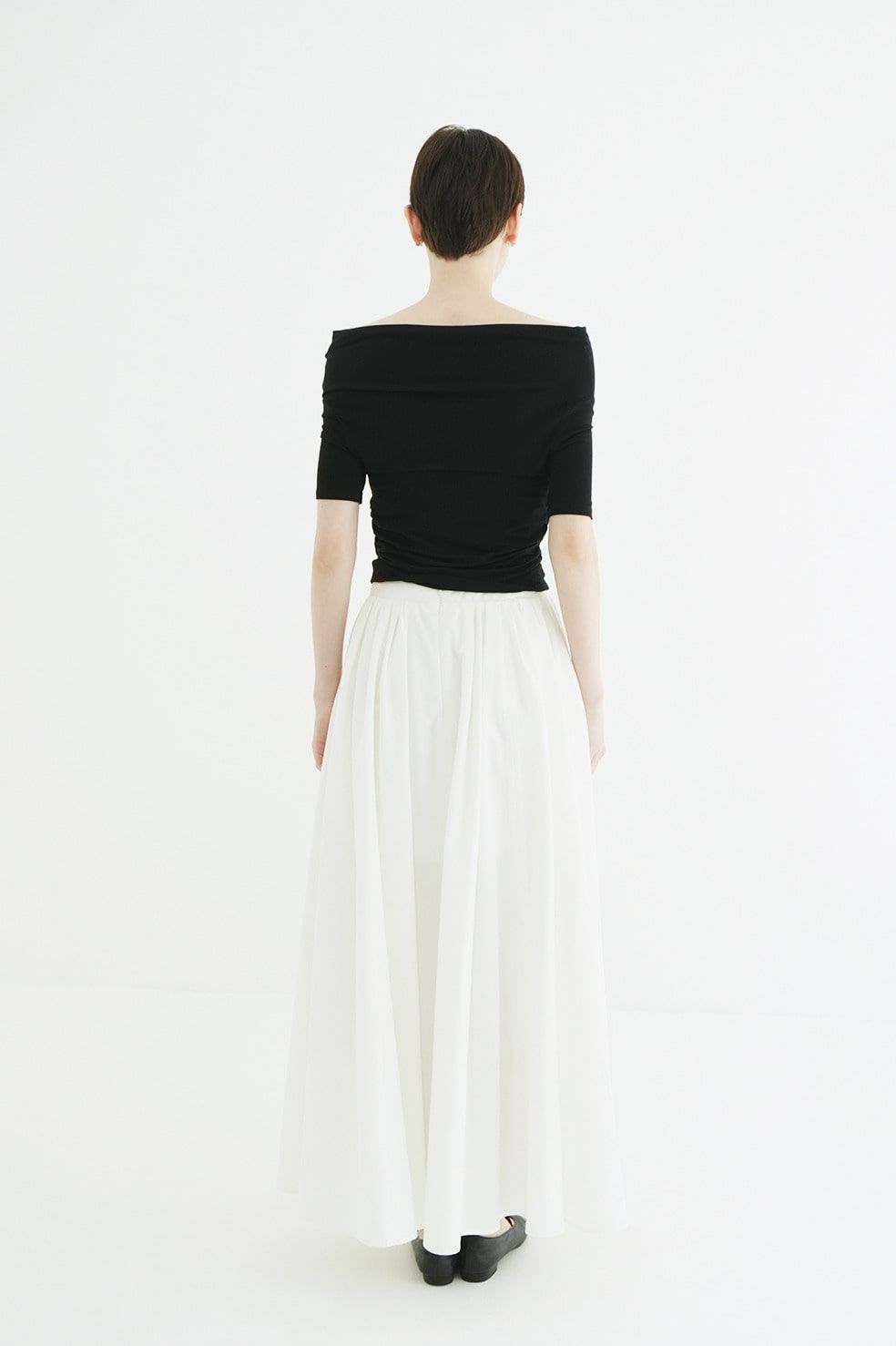 オフショルダートップス -  DRAPED OFF SHOULDER H/S TOPS(BLACK)