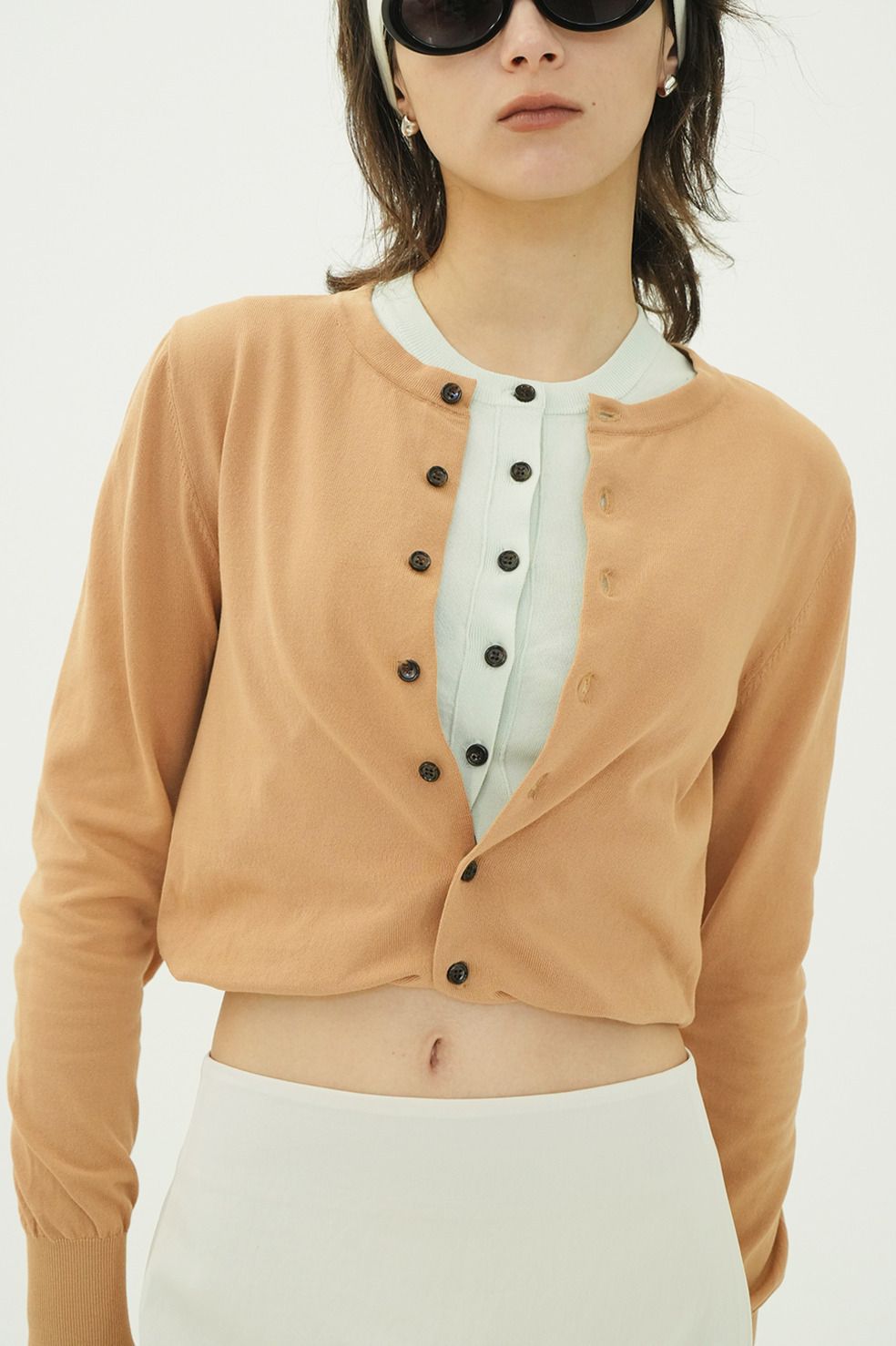 レイヤーニットカーディガン - W LAYERED KNIT CARDIGAN (BEIGE)