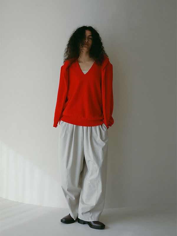 Vネックカシミヤニットプルオーバー RED レディース リラックス スタイル