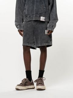 ブリーチド スウェット ショーツ - Bleached Sweat Shorts (BLACK))
