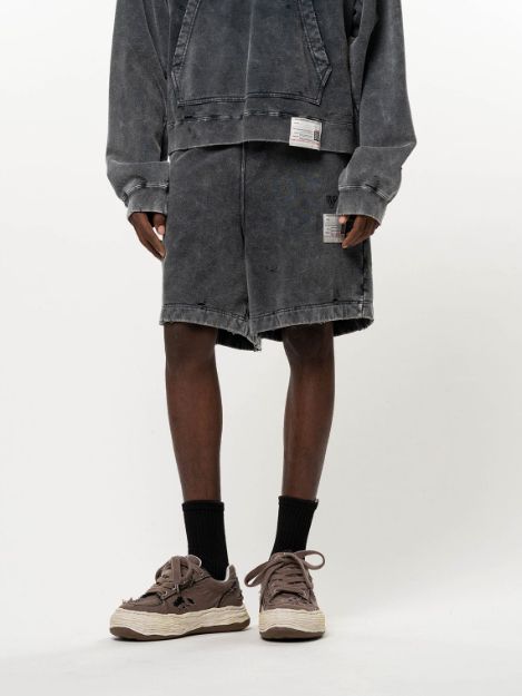 ブリーチド スウェット ショーツ - Bleached Sweat Shorts (BLACK))