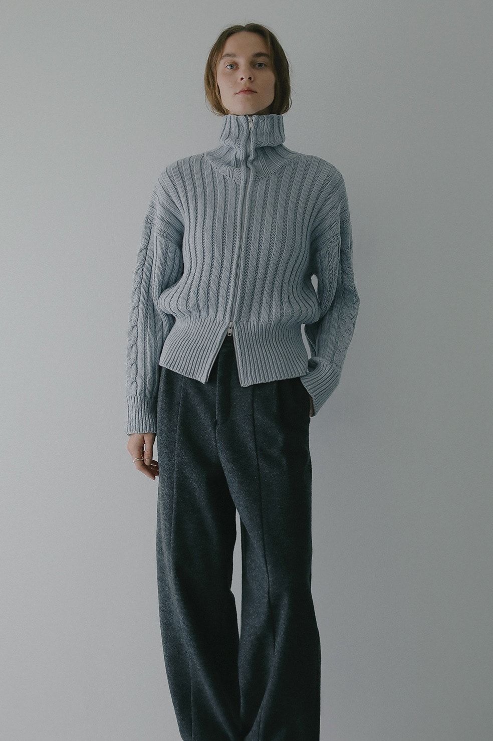 コットンリブニットブルゾン - COTTON RIBKNIT BLOUSON (BLUE)