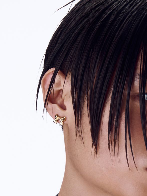 【両耳用】 スモール リボンスタッドピアス - Ribbon Stud Earrings S SIZE GOLD