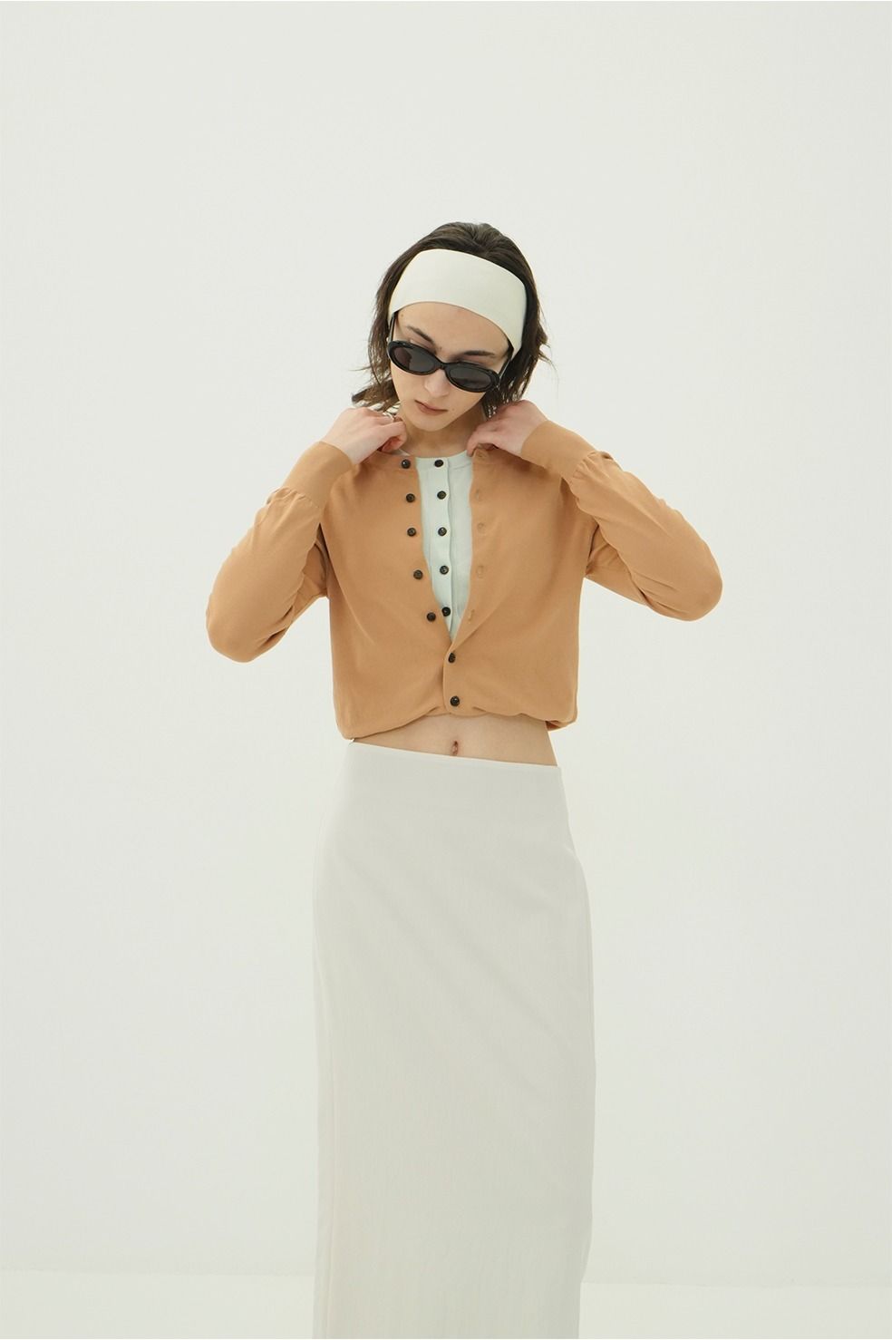 レイヤーニットカーディガン - W LAYERED KNIT CARDIGAN (BEIGE)