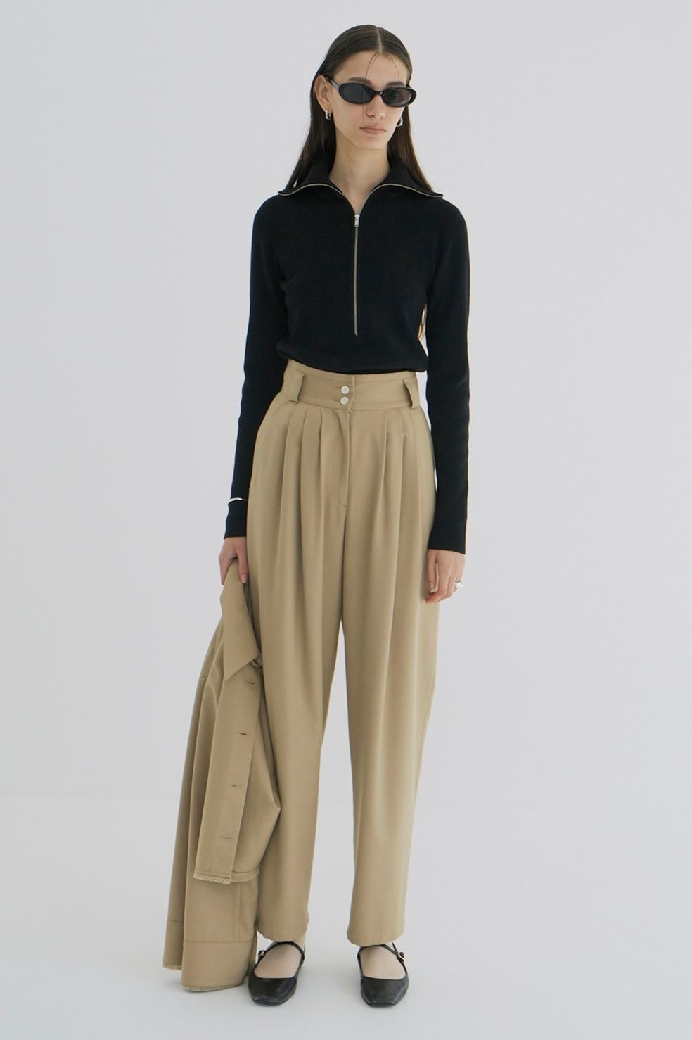 CLANE - ベルトデザイン テーパードパンツ - WIDE BELT TUCK