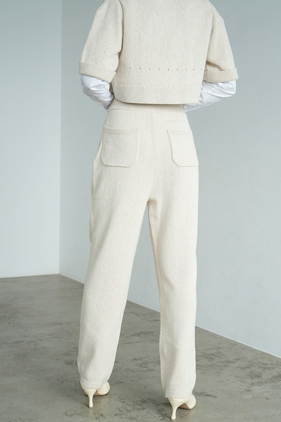 カーディガン - ニットパンツセット / HALF SLEEVE KNIT TOPS & PANTS SET -IVORY