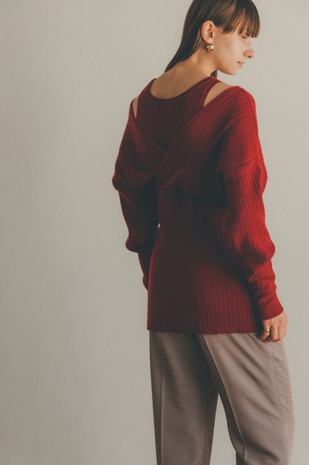 CLANE - レイヤーニットトップス - CACHE COEUR LAYER KNIT TOPS RED ...