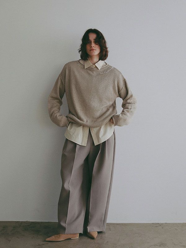 エンブロイダリーローゲージニットプルオーバー (BEIGE)