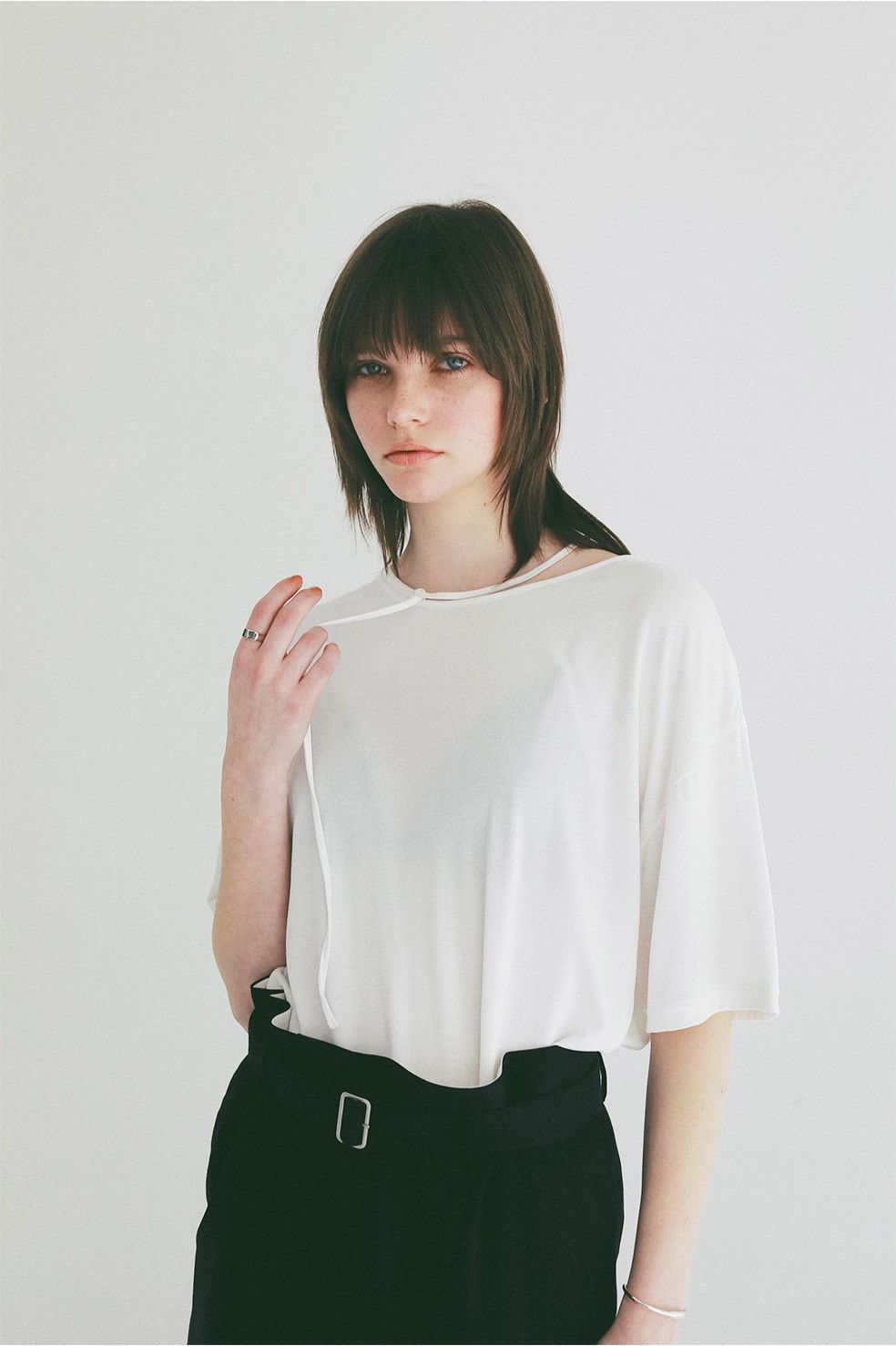 コードカットソー - DROOP THIN CODE SOFT TOPS (WHITE)