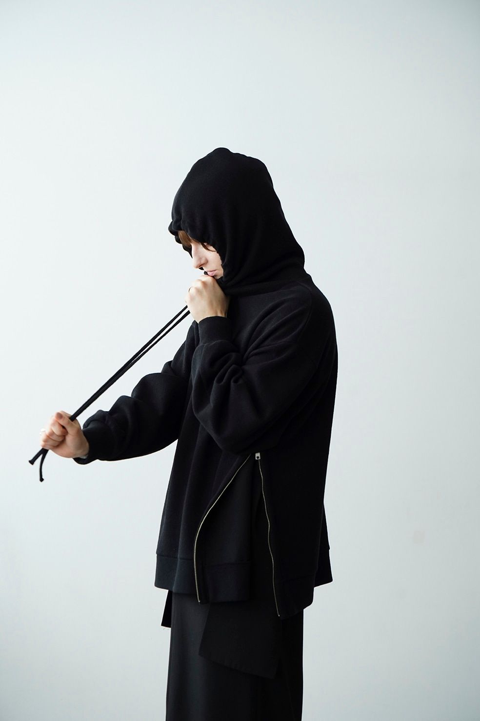 CLANE - サイド ジップ ワイド フーディ - SIDE ZIP WIDE HOODIE BLACK