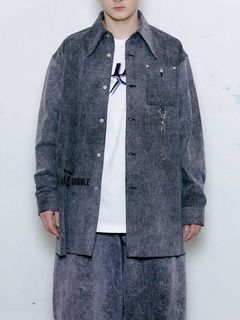 OVERSIZE DENIM SHIRT MULTI PRINT CHEMICAL WASH - PURPLE CHEMICAL