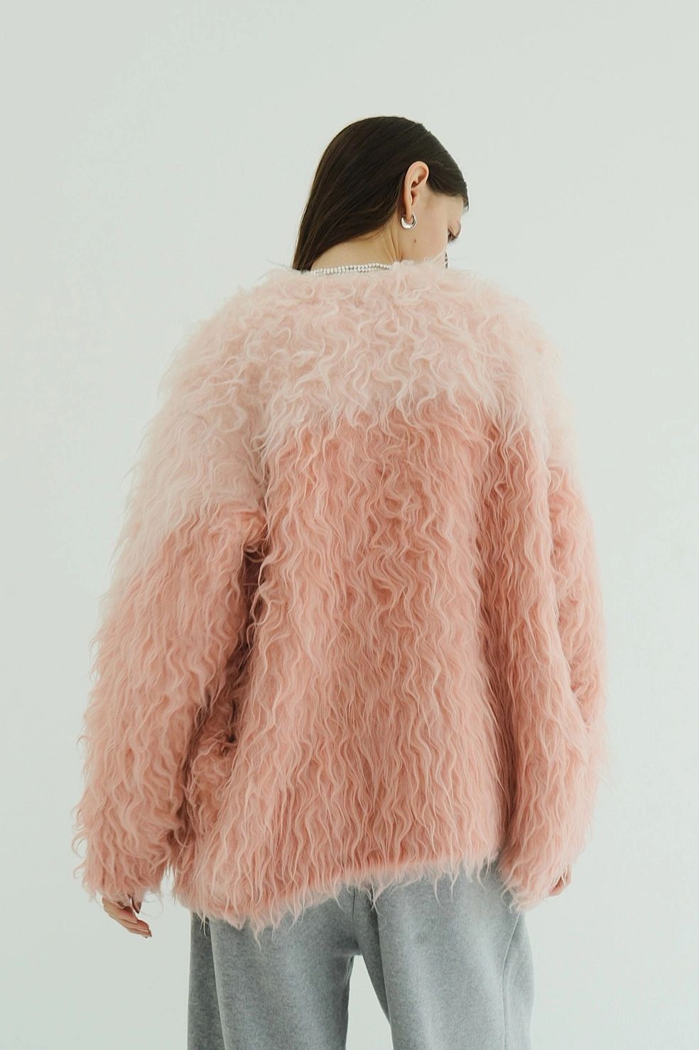 シャギーニットカーディガン - BI COLOR SHAGGY KNIT CARDIGAN - PINK