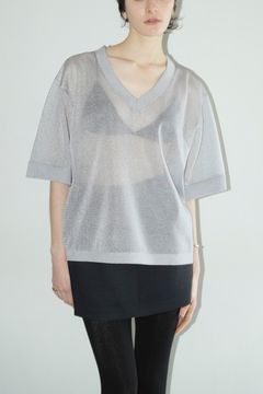 シアー ブイネック ニットトップス -  SHEER VNECK KNIT TOPS -GREY