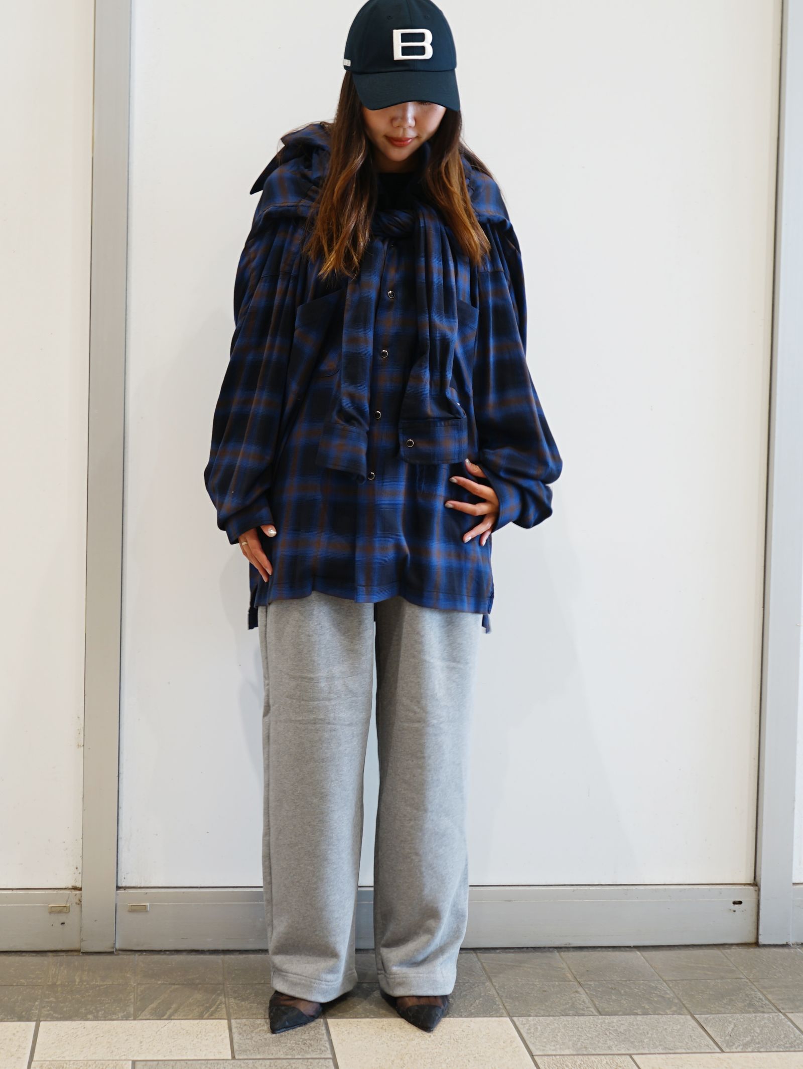 レイヤードチェックシャツ - Sleeve Layered Check Shirt (BLUE)