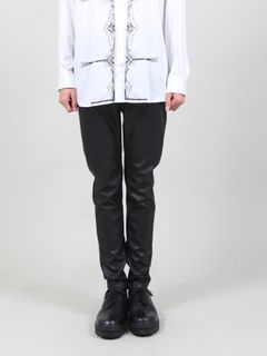 フェイクレザーレギンスパンツ -  Faux Leather Leggings Pants - BLACK