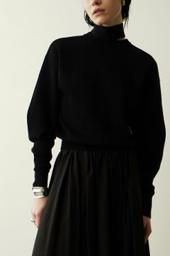 ダブル フェイス リボン ニット トップス - W FACE NECK RIBBON KNIT TOPS - BLACK