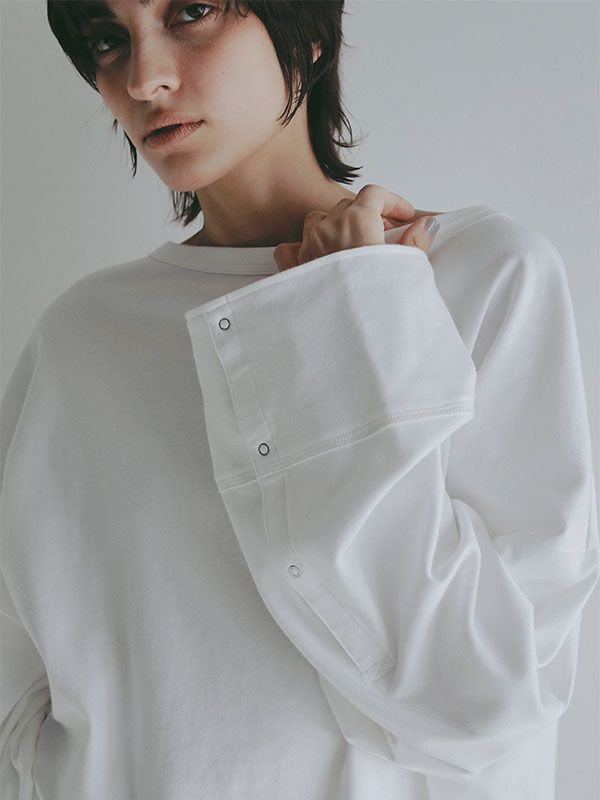 ボートネックカフスロンTee  (WHITE）