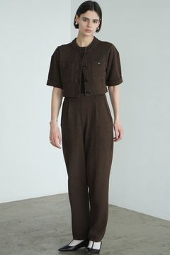 カーディガン - ニットパンツセット / HALF SLEEVE KNIT TOPS & PANTS SET - BROWN