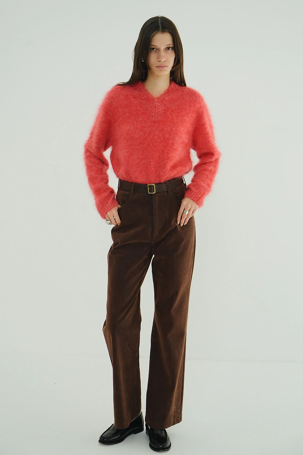 ハイウエスト フロッキーパンツ | FLOCKY CENTER PRESS PANTS（BROWN)