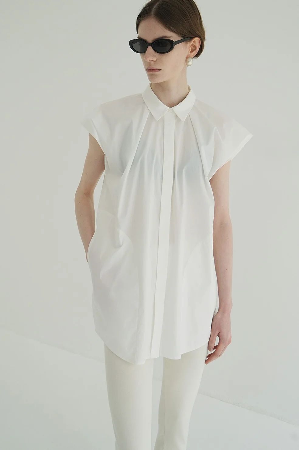 トップス euw nuancecolorgilet CLANE - ニュアンス ショルダーロングシャツ - NUANCE SHOULDER