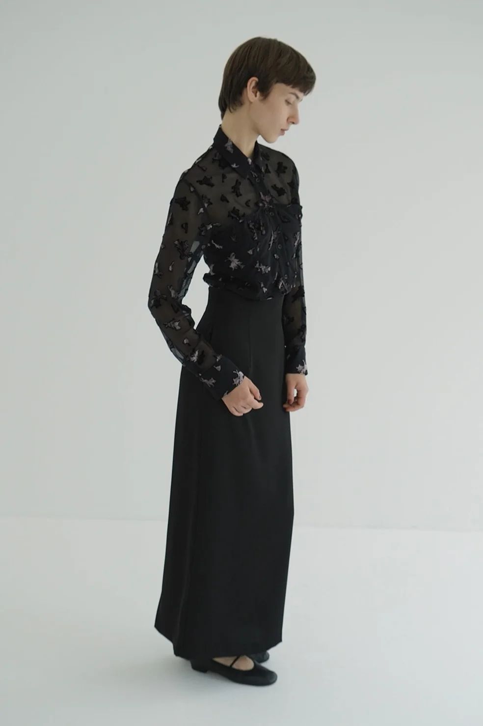 オパールプリント ビスチェ付きシャツ -  FLOWER OPAL BUSTIER SHIRTS BLACK