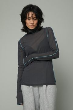 フレアーロングスリーブカットソー  - Mellow mesh inner tops - GREY